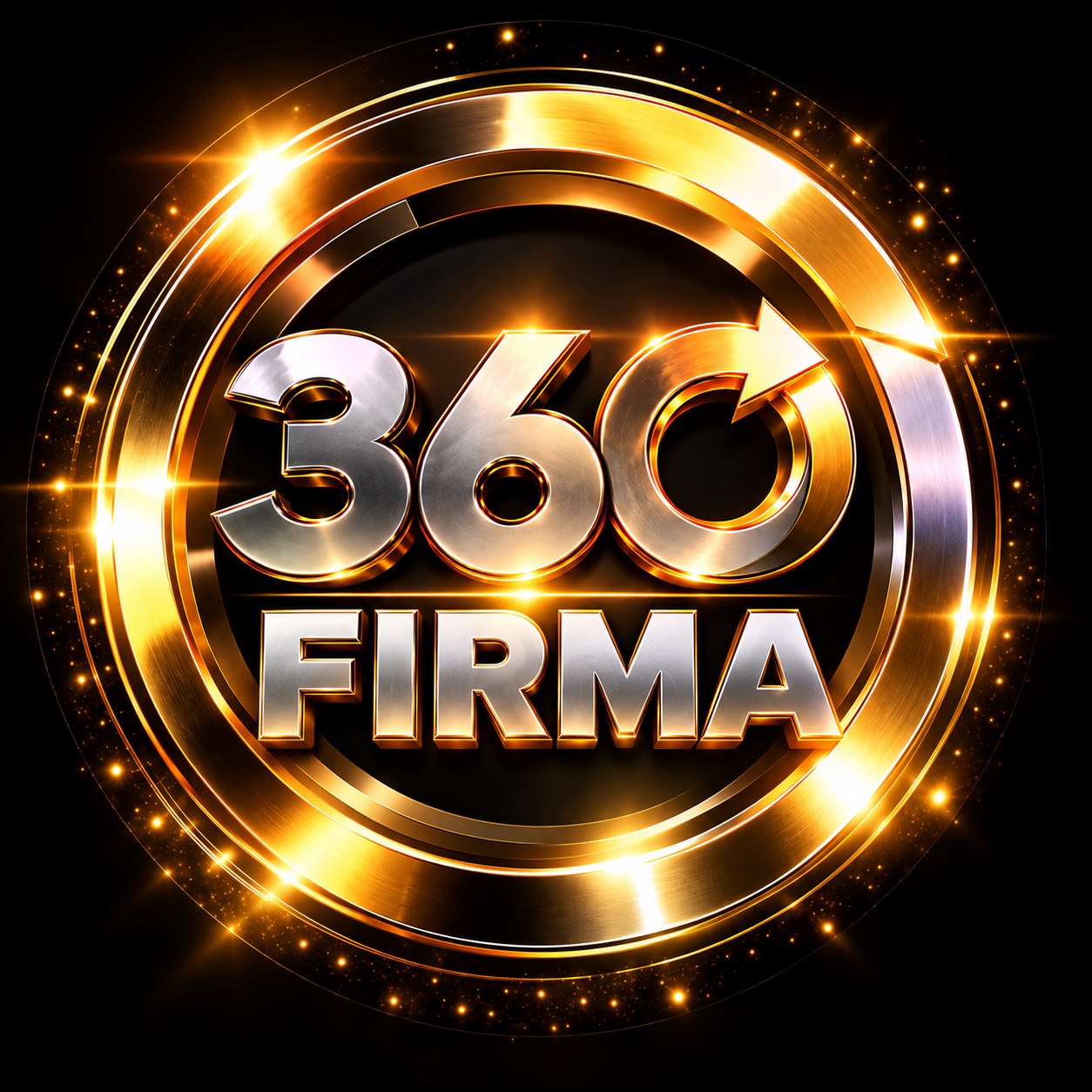 Logo 360firma: złoty okrąg i srebrny napis 360 FIRMA